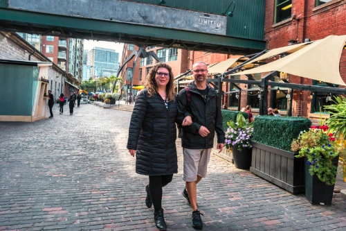 private Toronto city tour guests walking in the distillery district